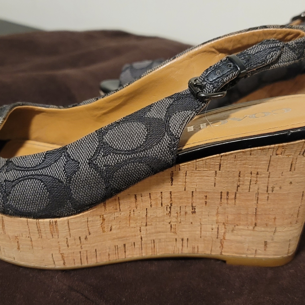 Coach Ferry Signature Sling Back Platform Wedge Sandals US 8